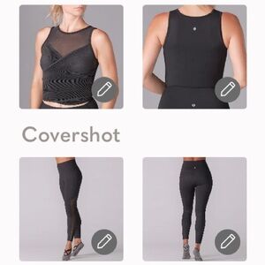 Tavi @Neiman Marcus Ebony Pleated Bra Tank & Ebony Waffle Pace 7/8 Tights Set XS